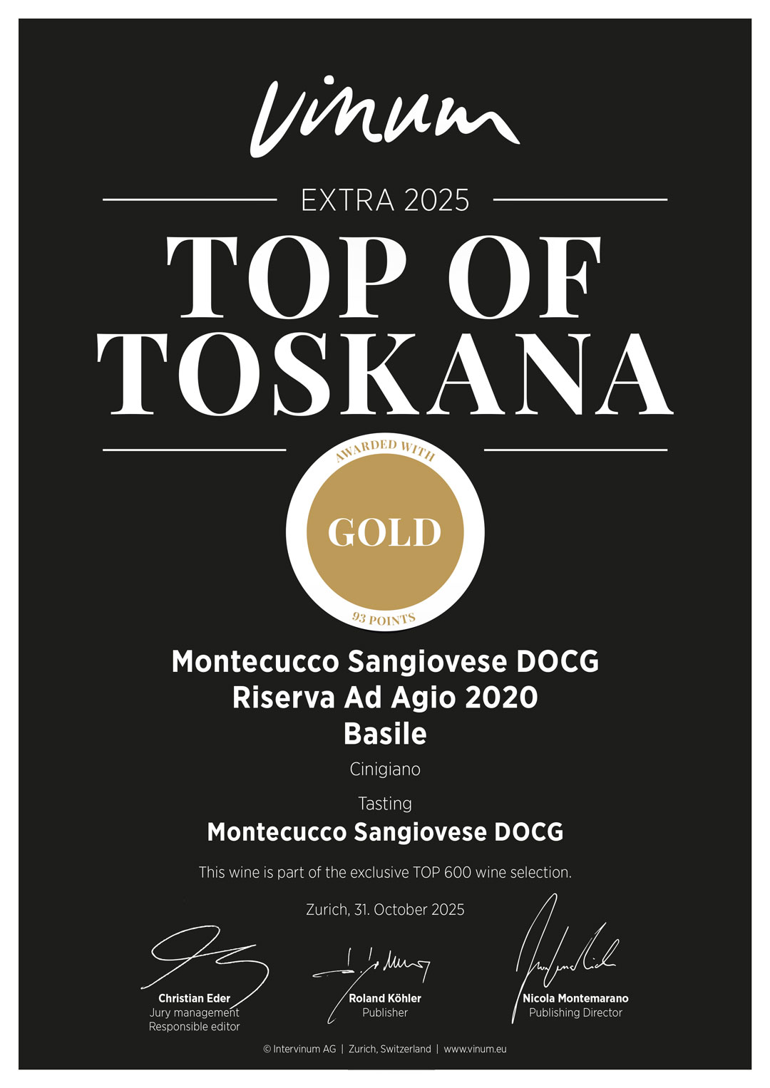 Riconoscimenti Vinum 2025